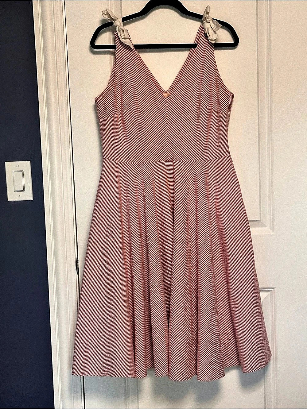 Hutch Lucy Red White Seersucker Striped Fit & Flare Dress Size 12